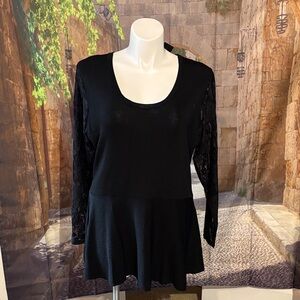 Lane Bryant Black Knit Top With Lace Sleeves